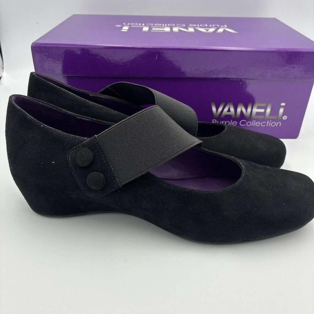 New! Vaneli Mary Size 7.5 Mabel Wedge Shoes Black Suede Classic Comfort